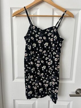 art class Black Floral Mini Slip Dress with White Daisies